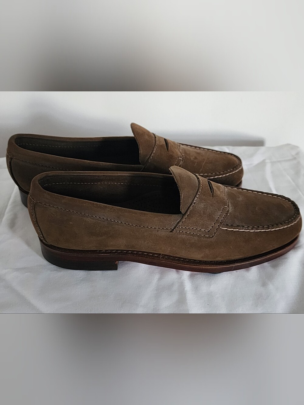 G.H. Bass & Co. Brown Suede Penny Loafers With Horseshoe Plates - Women's Size 8